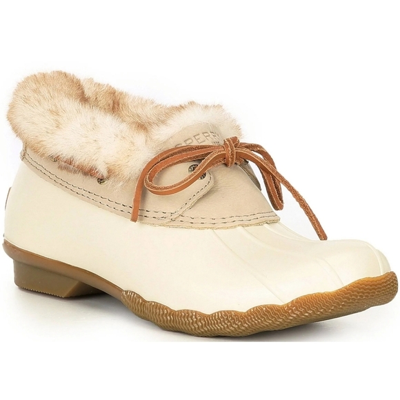 Sperry Saltwater 1-Eye Cozy Faux Fur Trim Waterproof Duck Shoes Cream US 11 - Picture 1 of 15